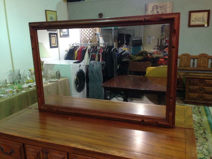 Vintage Link-Taylor Espanol Oak Twelve-Drawer Dresser w/ Mirror - Mirror Detail