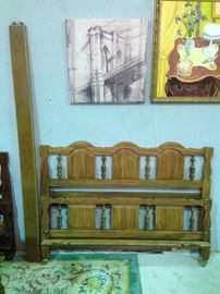 Vintage Link-Taylor Espanol Oak Standard Double/Full Bed - Headboard, Foot Board, Side Rails & Slats