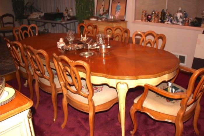 Vintage Pristine Dining Room And 6 Chairs, Breakfront, Server