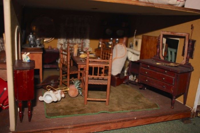 1930's Doll House With Enormous Amount Of Furniture From That Era