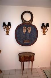 Large 50" Tribal Goli Mask, Pair of Sconces and Small Table