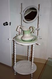 Wash Stand with Mirror, Basin and Pitcher
