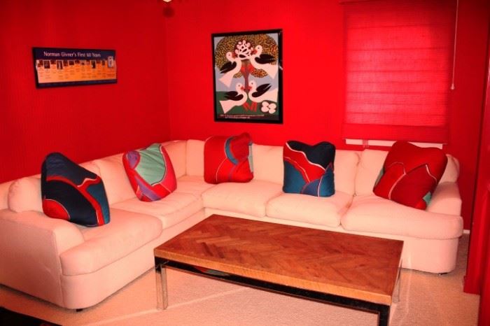 Sectional, Coffee Table, Decorative Pillows and Art