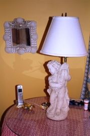 Lamp and Small Framed Mirror