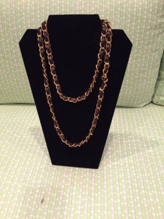 Chanel Leather and Gold Tone Necklace