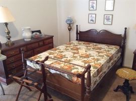 This bed room set has a chest of drawers, Full  size bed headboard, footboard, frame , mattress , box springs and night stand.
