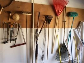 yard equipment...Grass spreader, hedge trimmer 17", 2x4 tubular steel firewood rack and more......