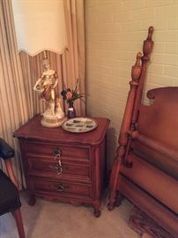 Full bed headboard, footboard, nightstand, and lamp