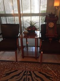 Matching chairs, 2-tiered side table, and wall clock