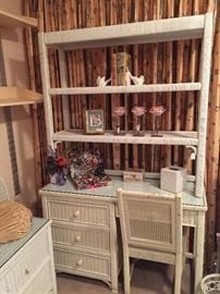 Four drawer wicker desk with removable upper shelving