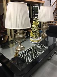 Lamps and zebra bench/sold