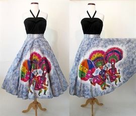 Hand painted 1950s Mexican circle skirt