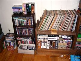 Records, video tapes, DVDs, CDs, cassettes, reel to reel tapes