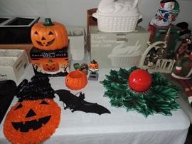 Halloween, Christmas with 2 Quart Swan Taureen Behind.