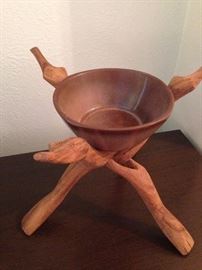 bowl on hand made rustic wooden stand