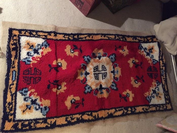Vintage latch hooked rug - very large