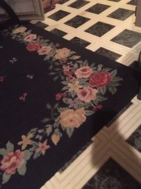 Large black rug with pink and red roses