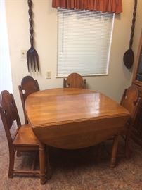Vintage Drop Leaf Table - 4 Carved chairs from 1916