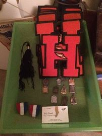 Misc. Huntington Beach High School Letterman Letters and track pins, etc.