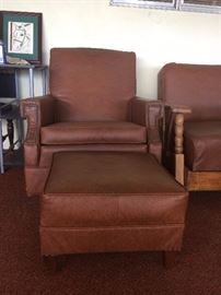Naugahyde Chair & Footstool w/nailhead trim