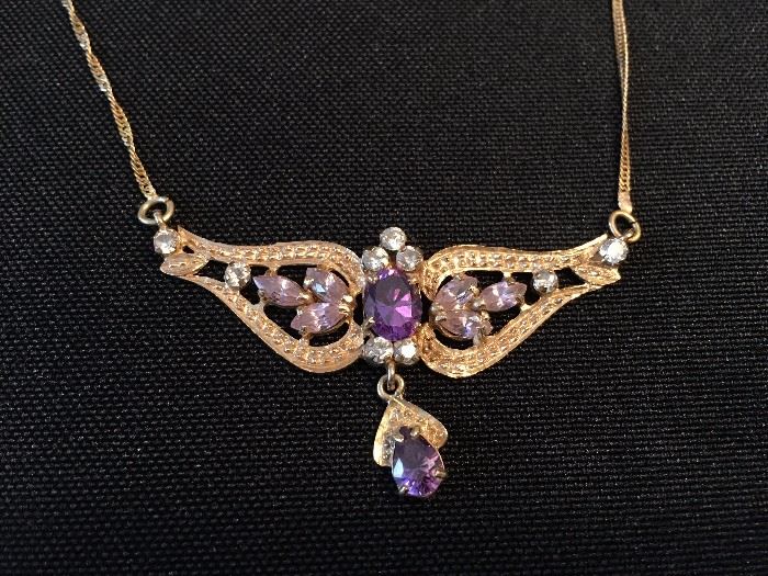 10K Gold Necklace with Amethysts