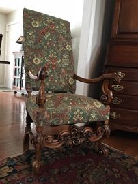 Antique High Back Carved Frame Arm Chair