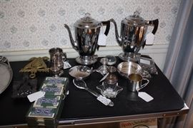 Vintage Perculators, Silver Candlesticks and Duplicate Bridge Trays