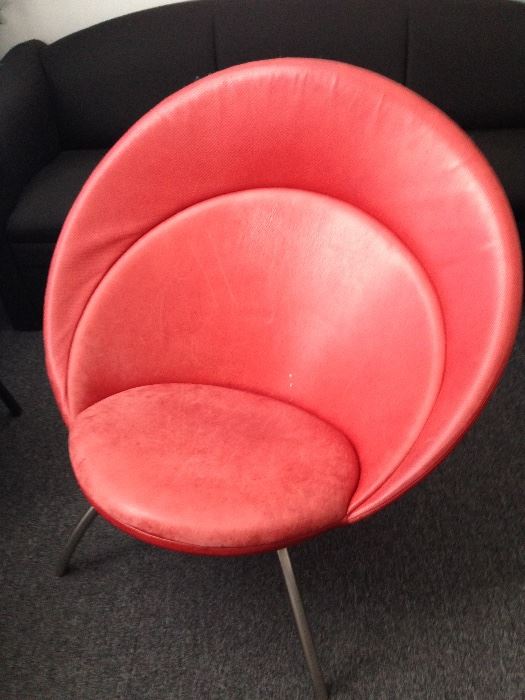 Ultra Danish modern red leather chair. Nanna Ditzel, Fredericia Furniture, Model 2650, 2002