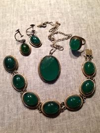 Jade? and 800 silver 5 piece parure 