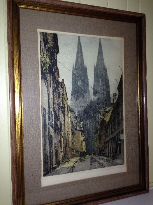 Luigi Kasimir Cologne Cathedral framed printed. 3 By Kasimir and one by a student of Kasimir. All very nicely framed and ready to hang.