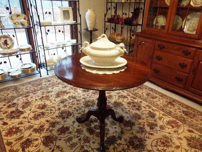 Antique Tilt-Top table and Swan neck soup tureen from England