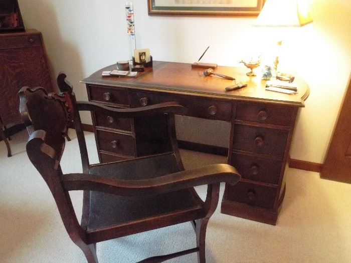 Antique oak office desk and chair