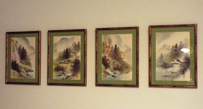 Four Japanese silk screens of four seasons