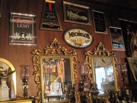 VINTAGE BEER SIGNS AND GILT MIRRORS 