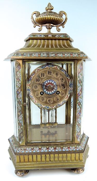 French Champleve & Bronze Clock