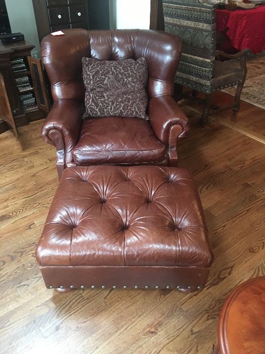 Pair of Ralph Lauren writers arm Chairs with Ottomans
