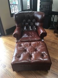 Pair of Ralph Lauren writers arm Chairs with Ottomans