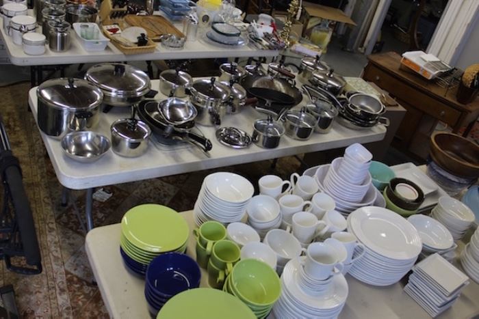 Dishes, pots and pans, kitchen ware