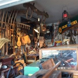 A shot of the tools and the canoe.