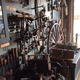 More tools, tool boxes, wagon wheel