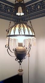 Hanging oil lamp, very ornate