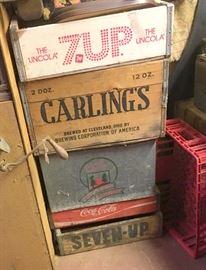 Wood crates for 7 up, coca cola, pepsi, carlings and lots more.  Also twin pines metal container.