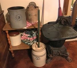 Crocks and a cooking stove