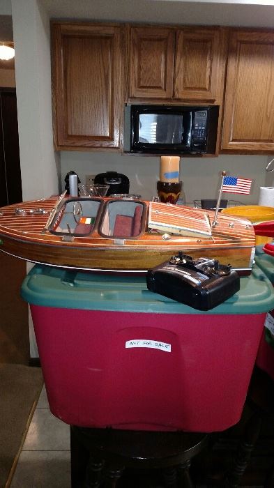 SOLD_____Chris Craft Remote control brown wood  boat with motor and radio $150 **Buy it now PAYPAL**