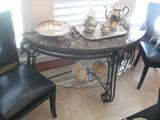 marble and wrought iron table