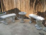 cement benches and table