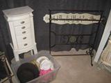 jewlery box, iron quilt rack