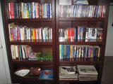 Book shelves, books, cd's, dvd's, record albums, xbox and playstation games
