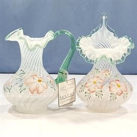 Fenton Azalea Hand Painted Mint crest French Spiral Opal