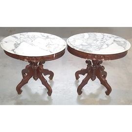 Furniture Oval Marble Top End Tables